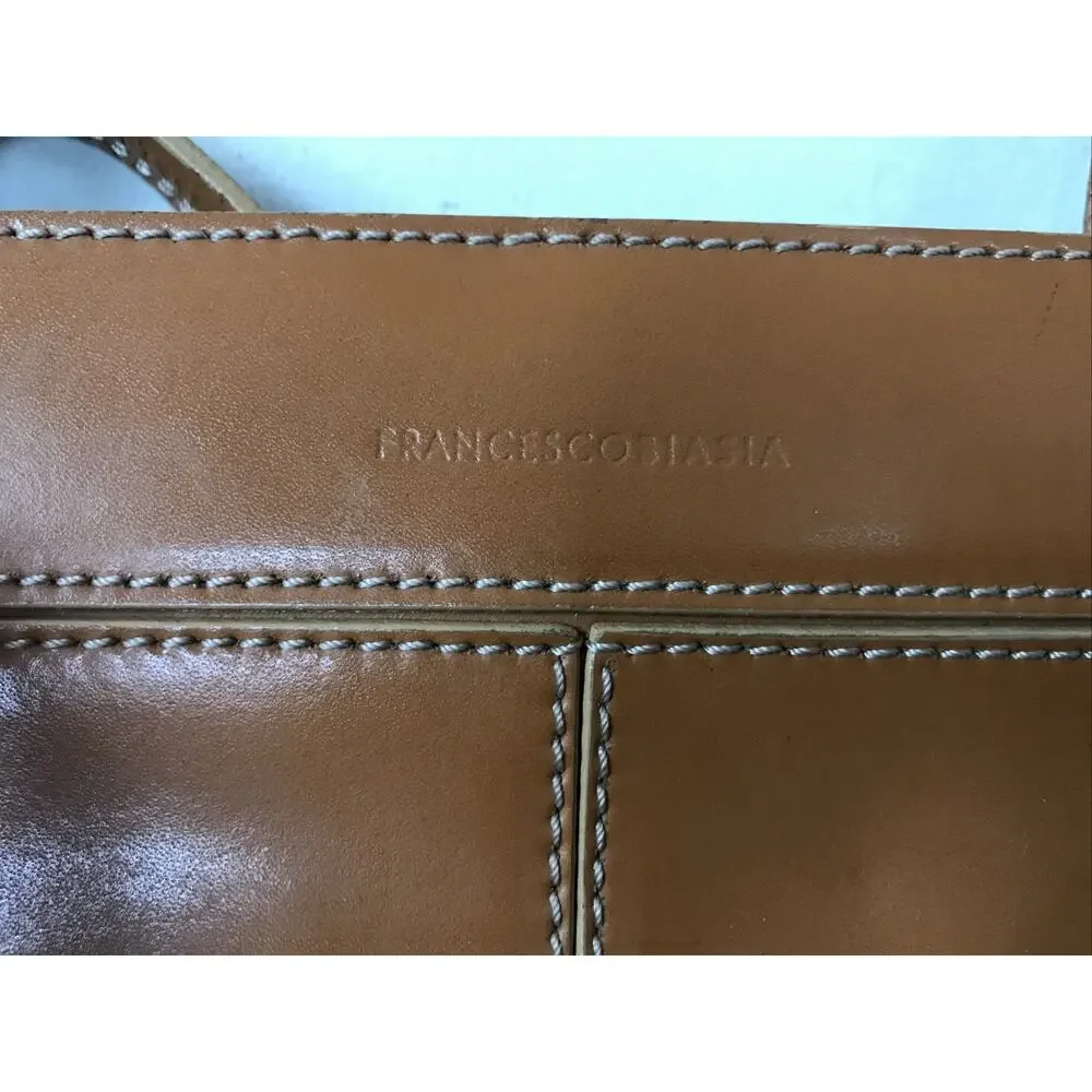 Francesco Biasia Tan Leather Zipper Italian Shoulder Bag Barrel Clutch Purse 14